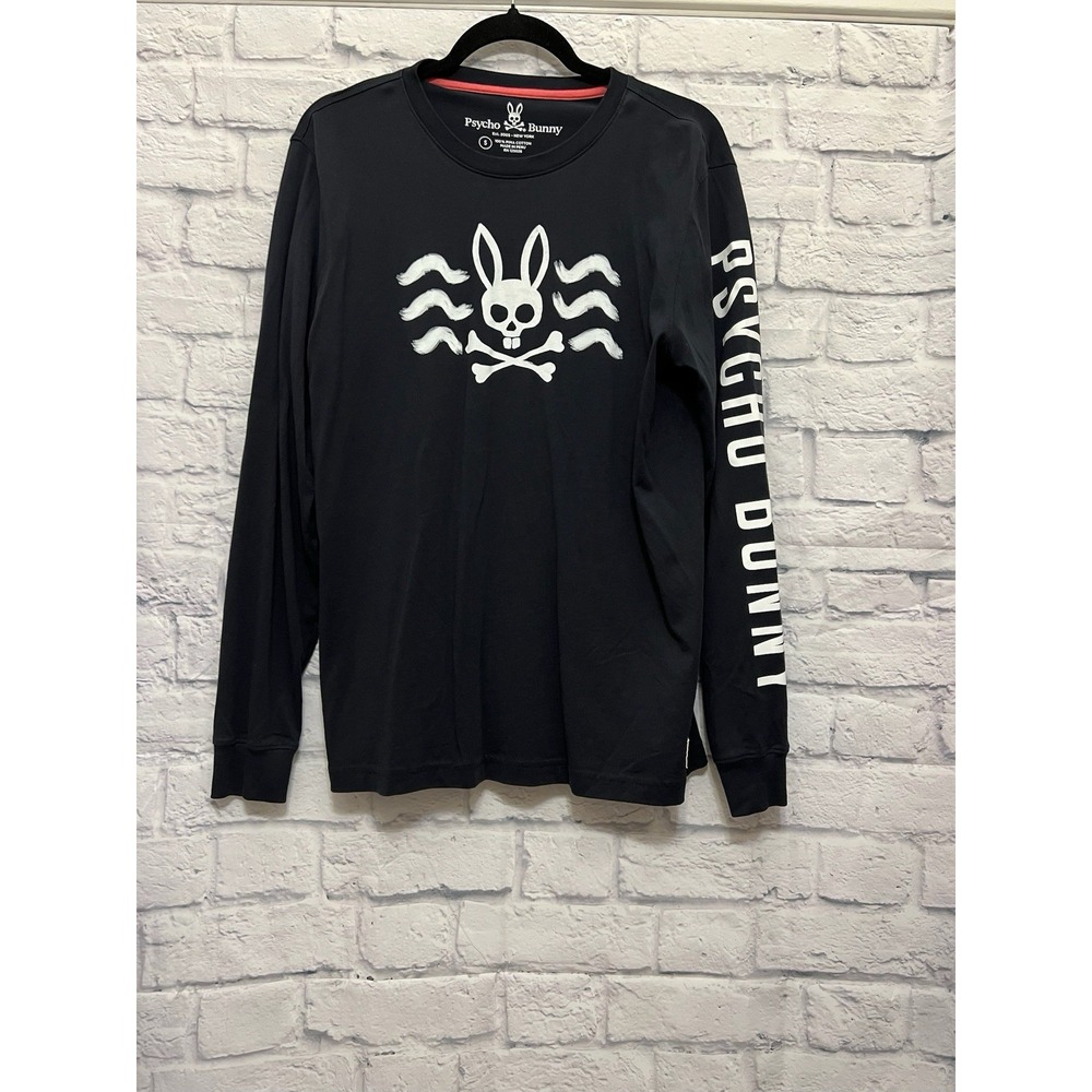 Psycho Bunny Men Filcham Long Sleeve Graphic T Shirt Size 5 M Black Streetwear